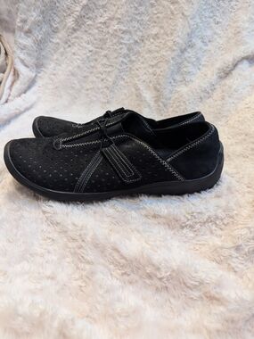Clarks Black Perforated Suede Slip-On Loafers